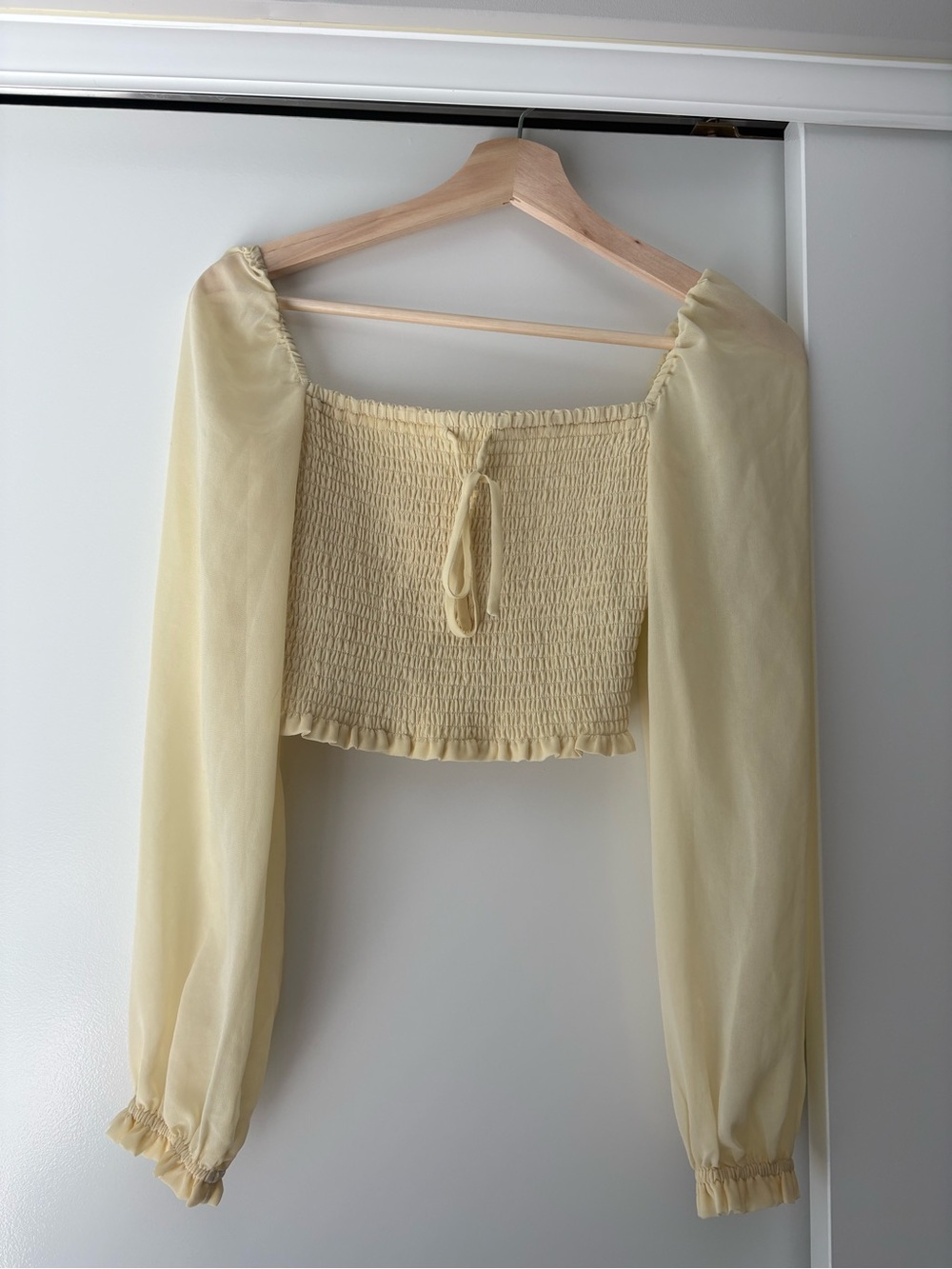 Aritzia Wilfred Smocked Off-Shoulder Long Sleeve Top - Pale Yellow